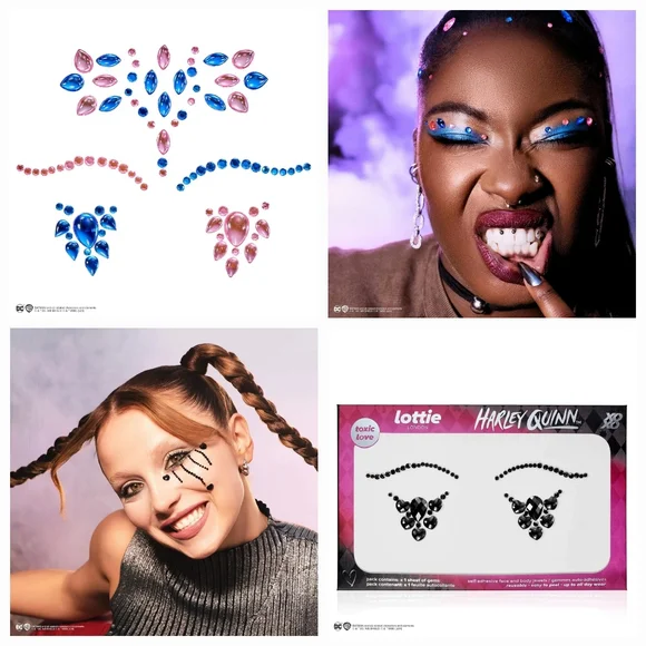 New 4pc Harley Quinn Face Gems Toxic Love / Pouts & Pigtails By Lottie London - Picture 1 of 17